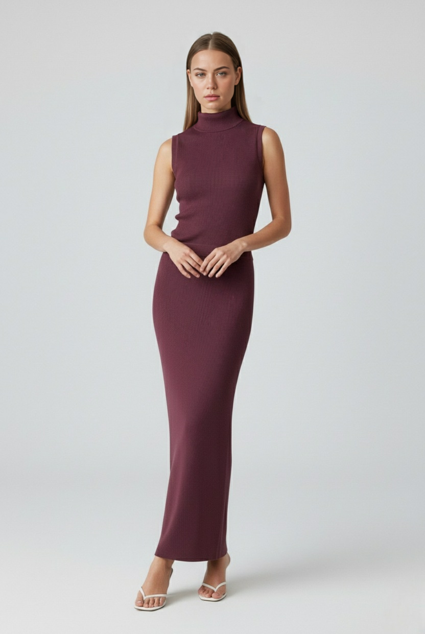 Lumina Wear Serena elegant knit skirt and top set featuring a flattering silhouette, perfect for stylish two-piece dress outfits.