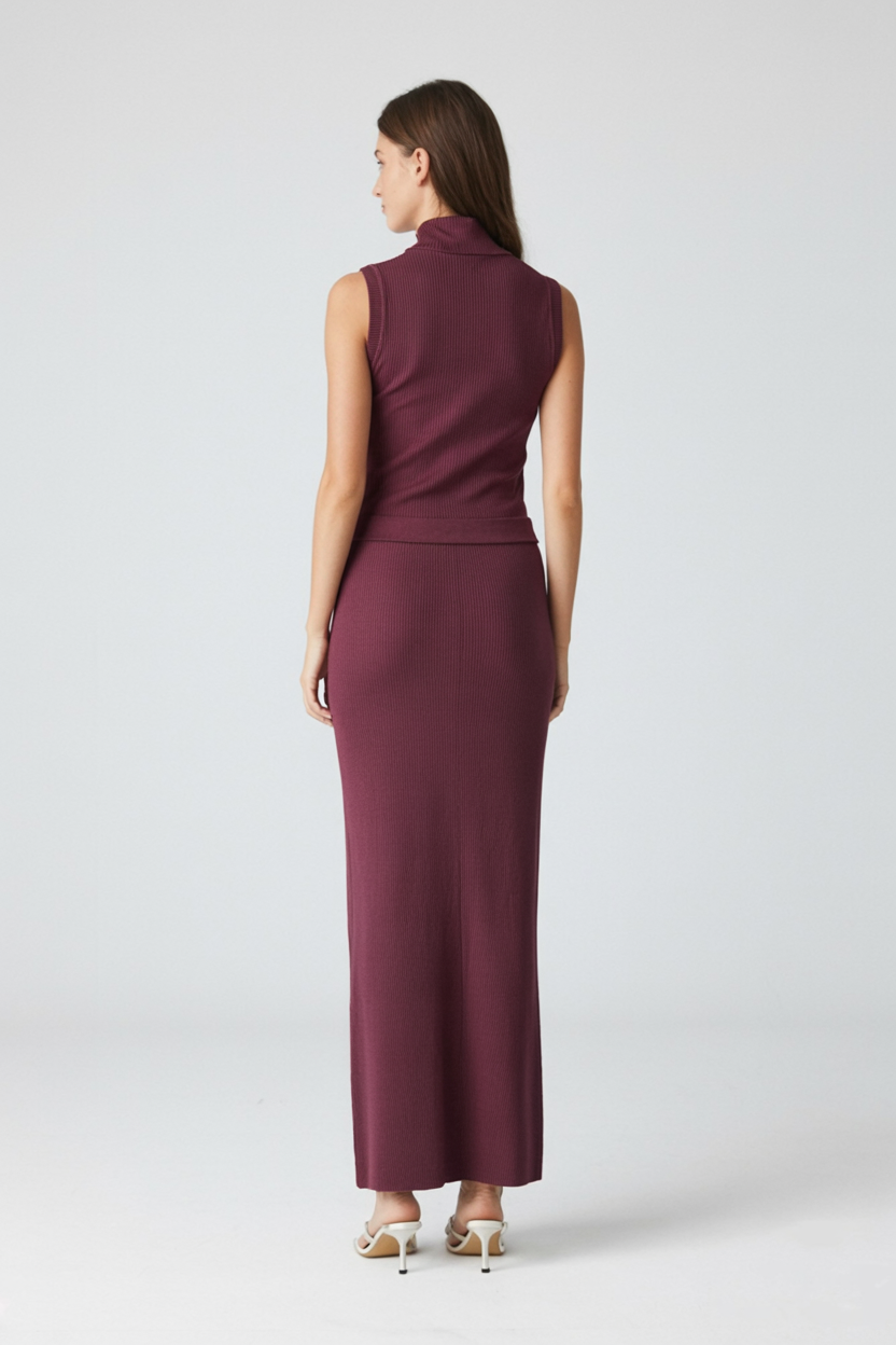 Lumina Wear Serena elegant knit skirt and top set featuring a flattering silhouette, perfect for stylish two-piece dress looks.