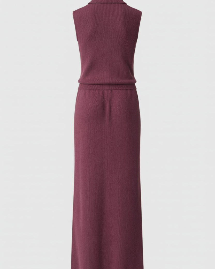 Lumina Wear Serena elegant knit skirt and top set with flattering silhouette, featuring a stylish two-piece design.