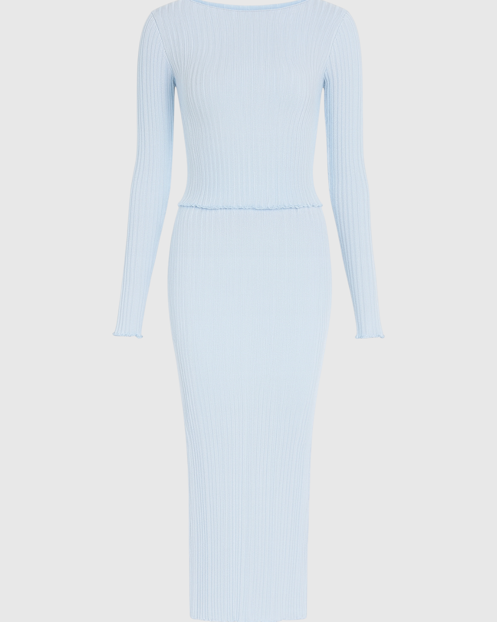 Elegant light blue maxi skirt set by Lumina Wear featuring a sophisticated fit, perfect for stylish daytime or evening wear.