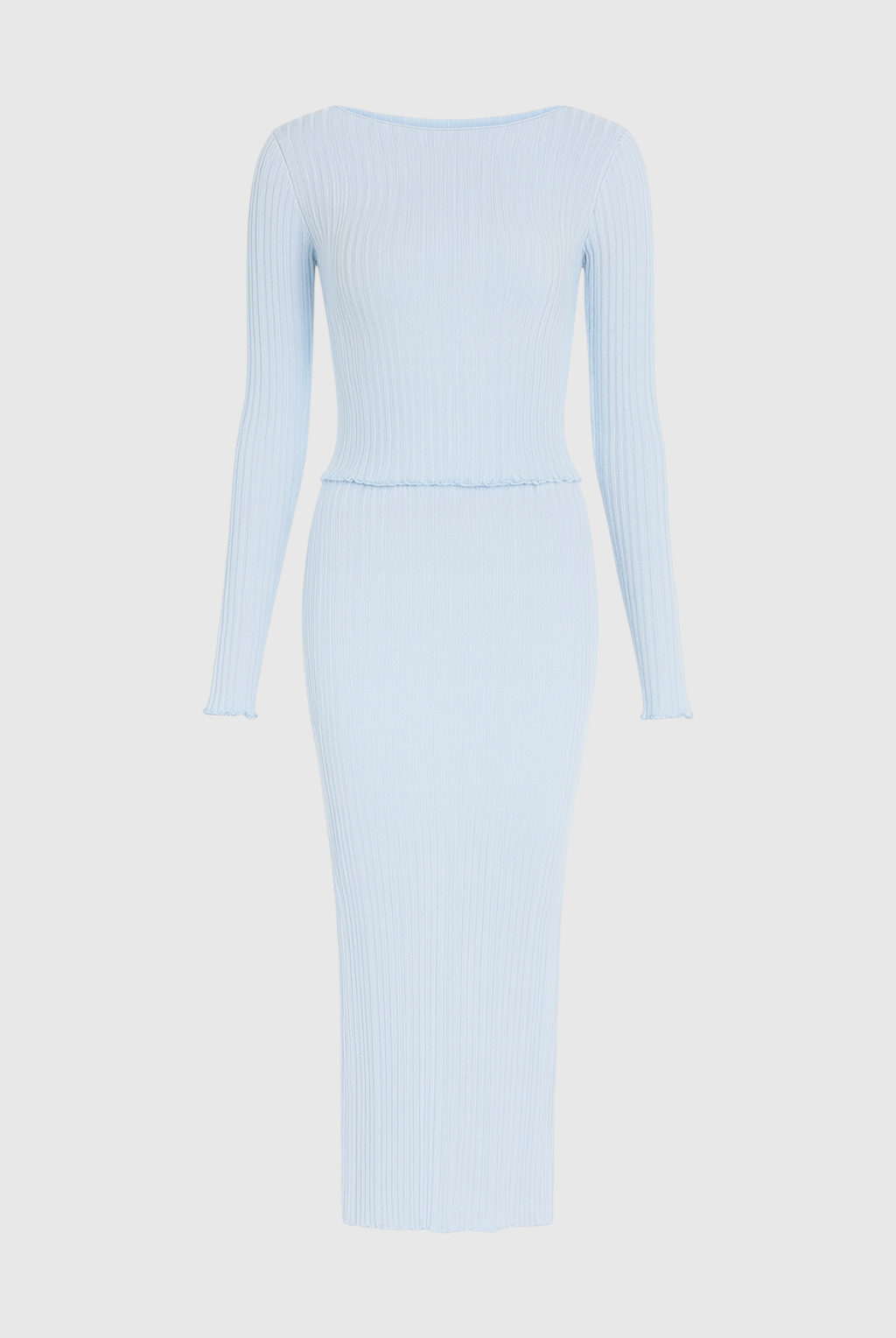 Elegant light blue maxi skirt set by Lumina Wear, featuring a sophisticated fit and stylish design for a chic look.
