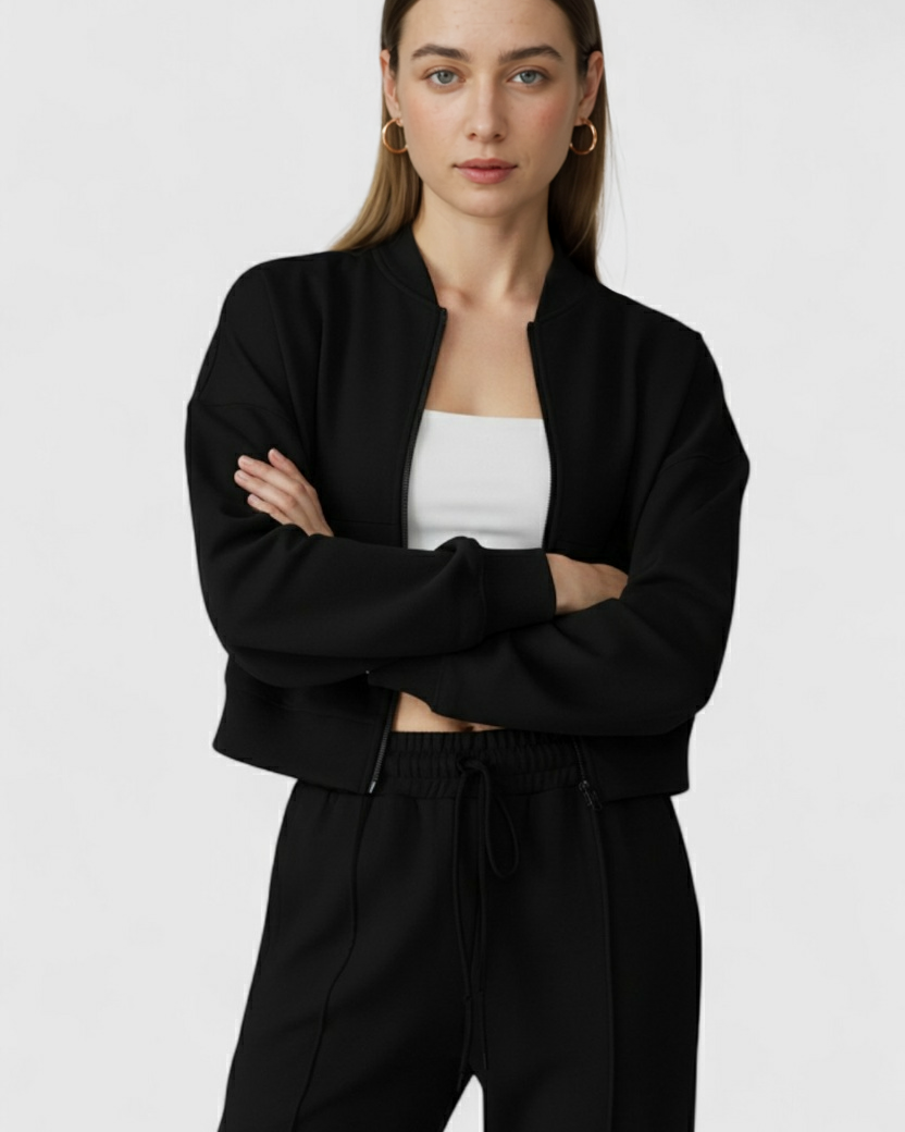 Black Serena Lumina Wear high-waist loose fit two-piece pants set, casual style, comfortable for everyday wear.