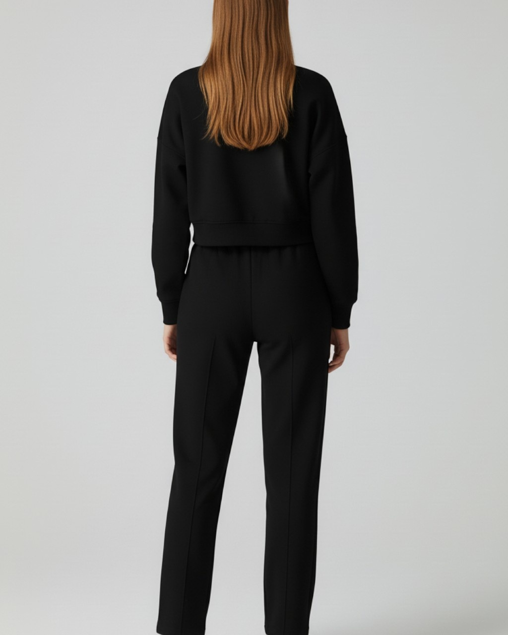 Black Serena Lumina Wear high-waist loose fit two-piece pants set, casual and modern for comfortable everyday wear.