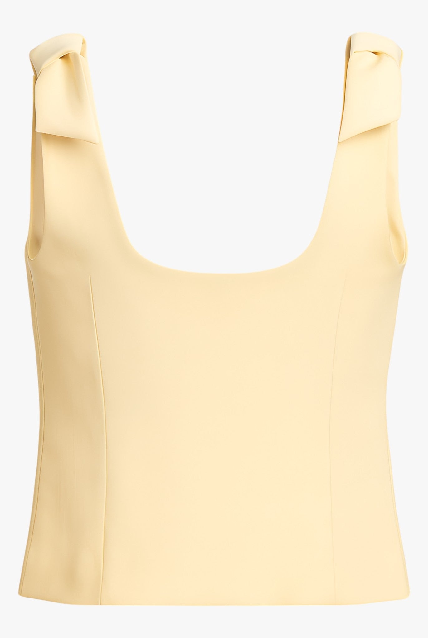 Yellow Lumina Wear Serena slim fit tank top with bow detail, featuring a playful design and sleeveless camisole style.