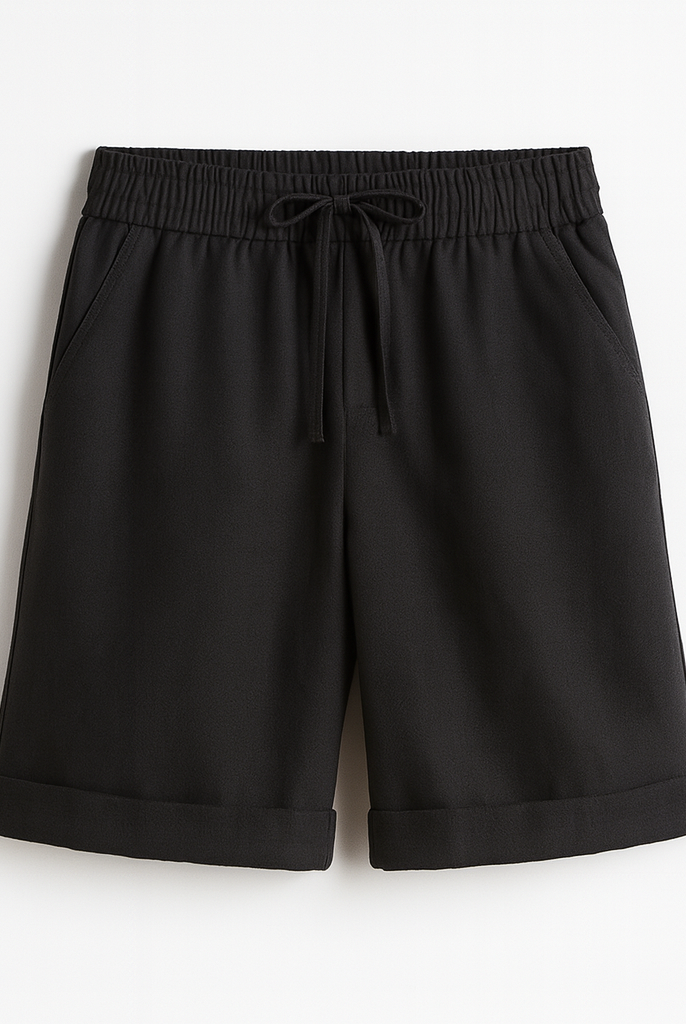 Lumina Wear Serena relaxed black Capri trousers with drawstring, casual and comfortable capri pants for everyday wear.