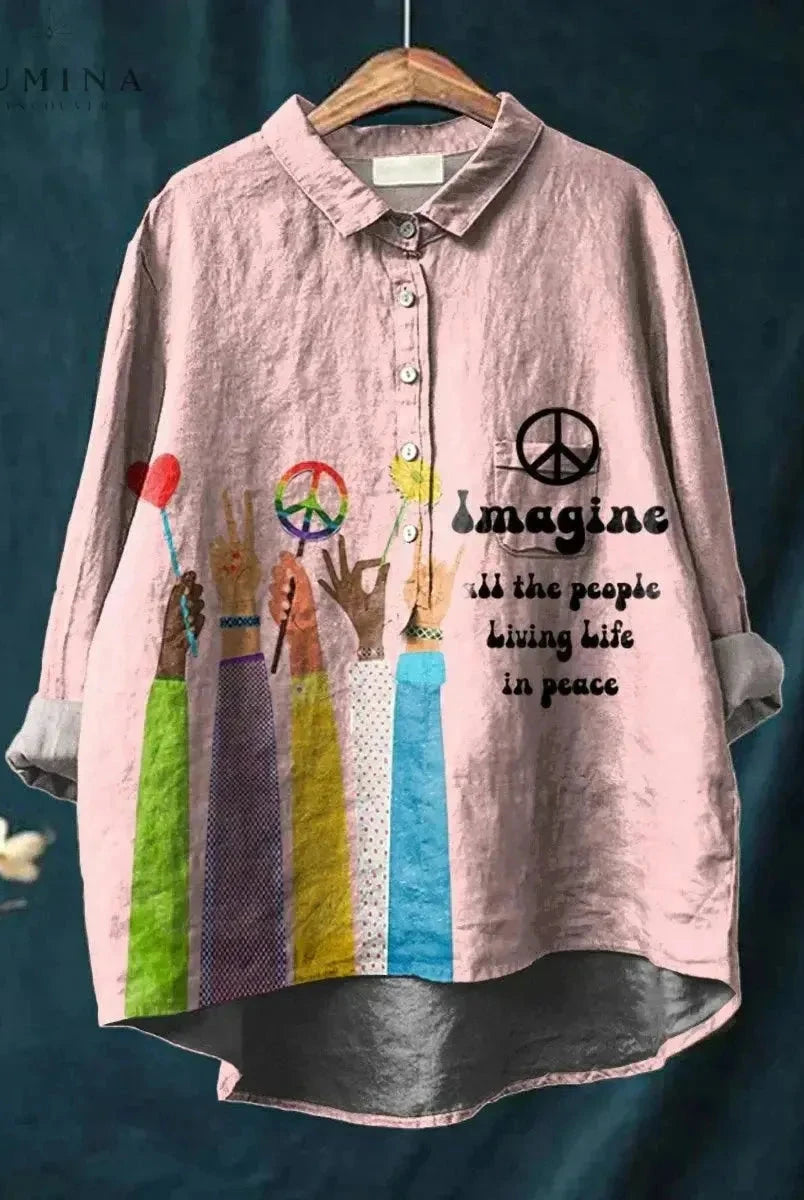 Multicolor Serenity Hippie Art T-Shirt by Lumina Wear featuring vibrant, peaceful design on a casual cotton tee.
