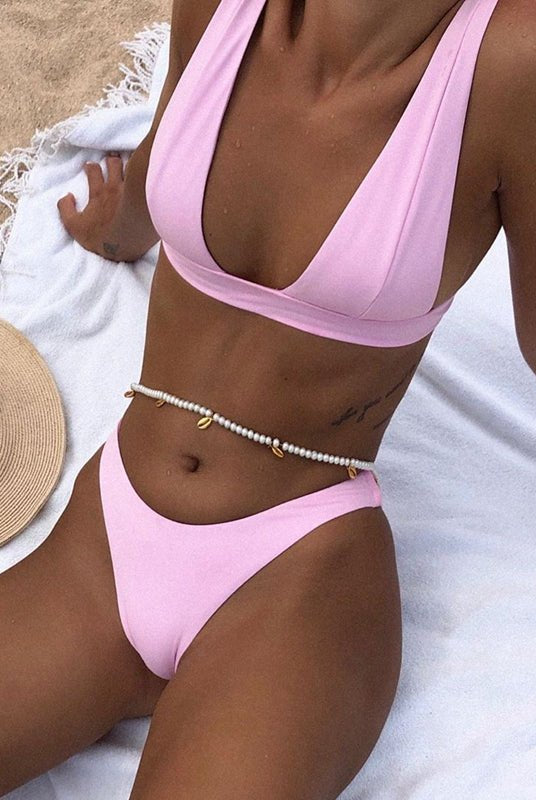 Black Sexy Deep V Collar Bikini Set by Lumina Vancouver, featuring a stylish deep V neckline and bikini design.