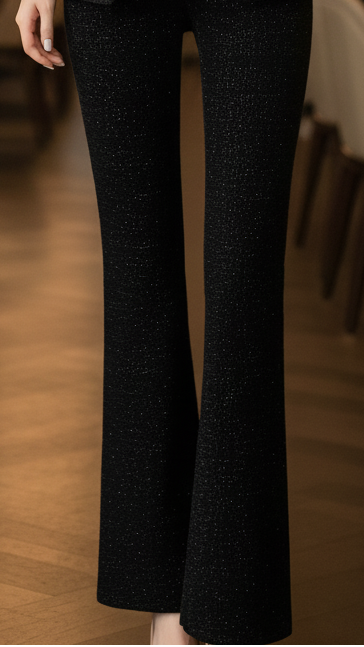 Sienna Midnight double-breasted suit set by Lumina Vancouver, featuring a sleek black blazer and matching trousers.
