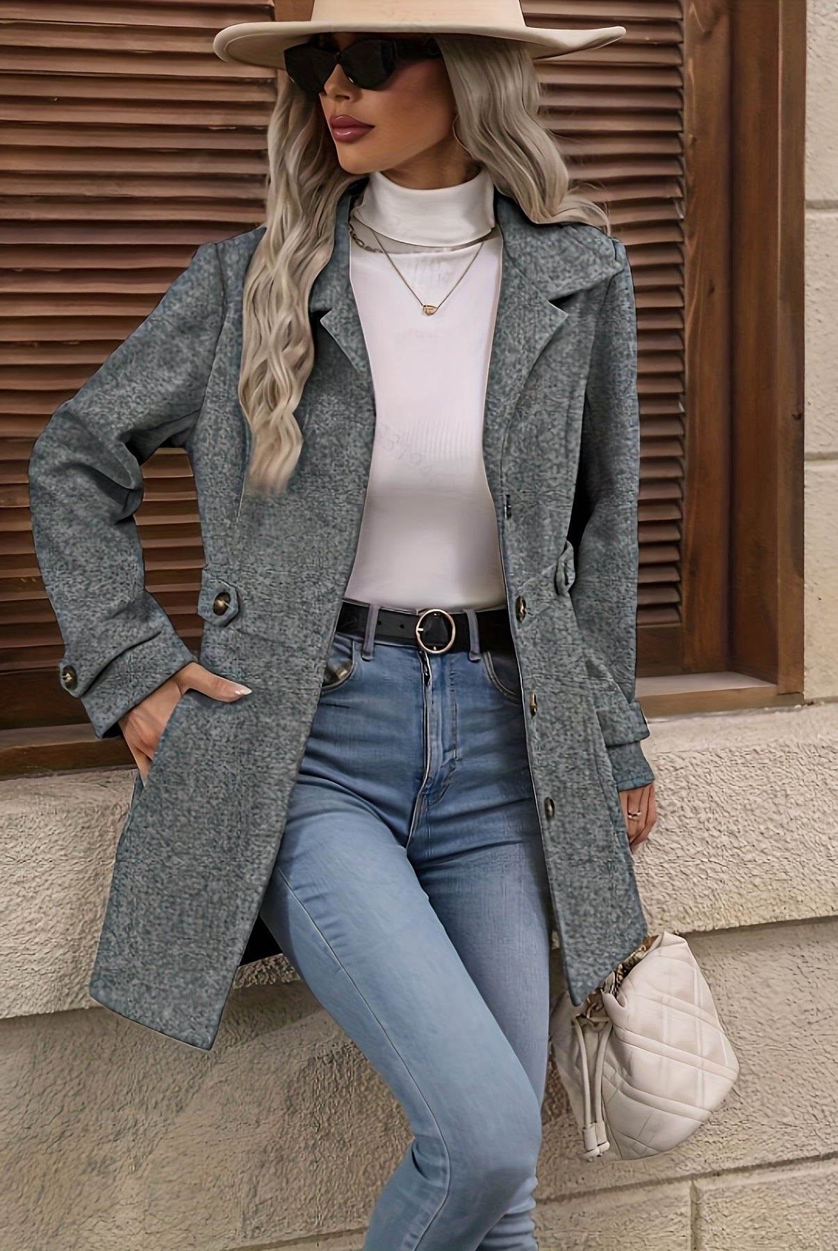 Apricot Sienna structured tailored winter coat with button front for women by Lumina Wear, featuring a sleek, fitted design.