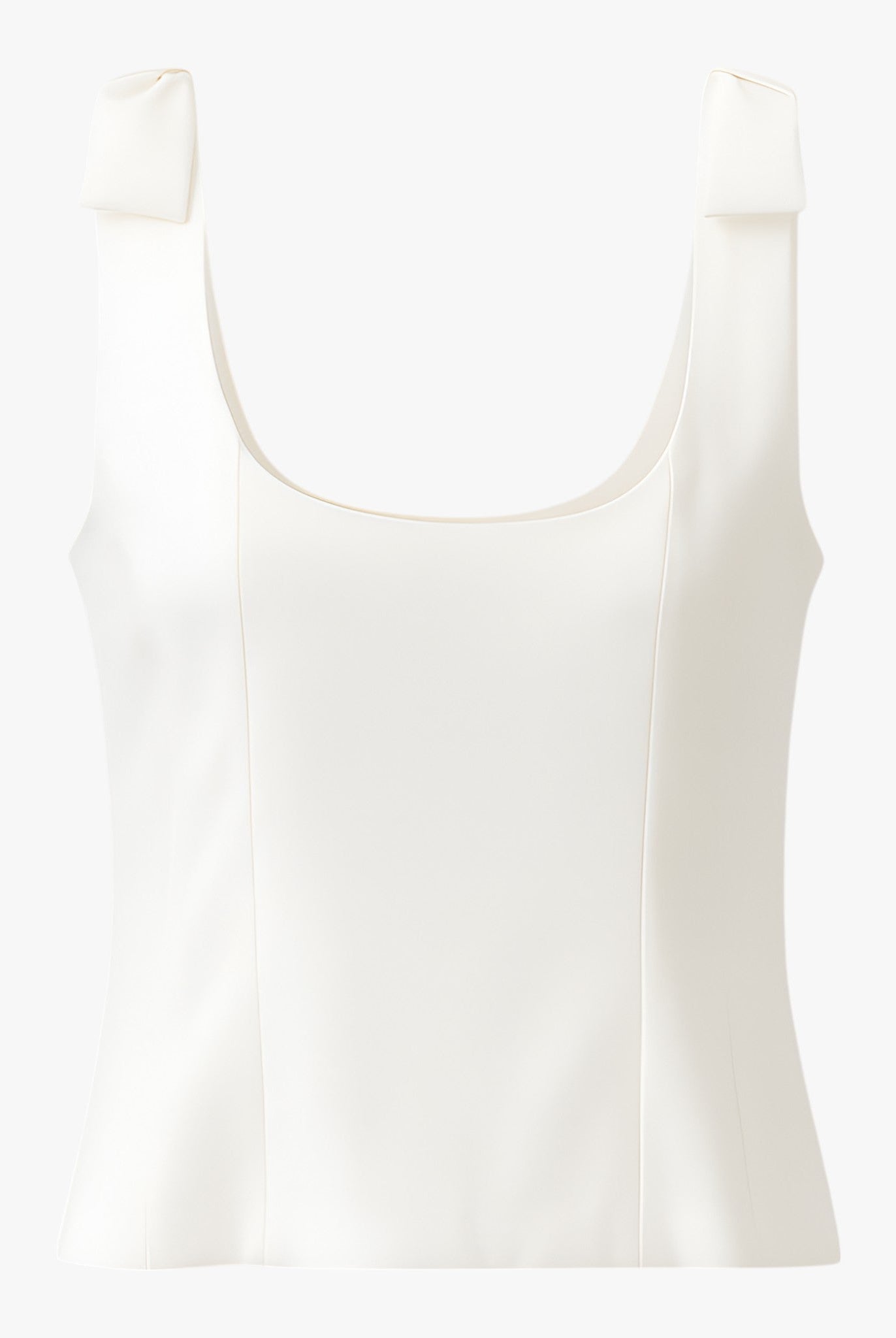 White Sophia bow-detail cami top with zipper closure by Lumina Wear, featuring a stylish design for women's tops.