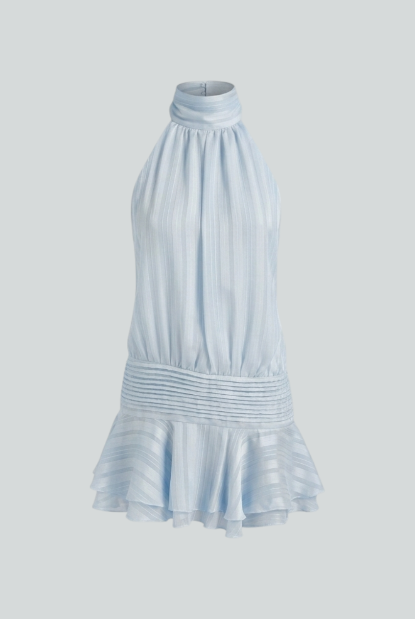 Sophia Lumina blue mini dress with a flattering fit, casual style, featuring short sleeves and stylish design.