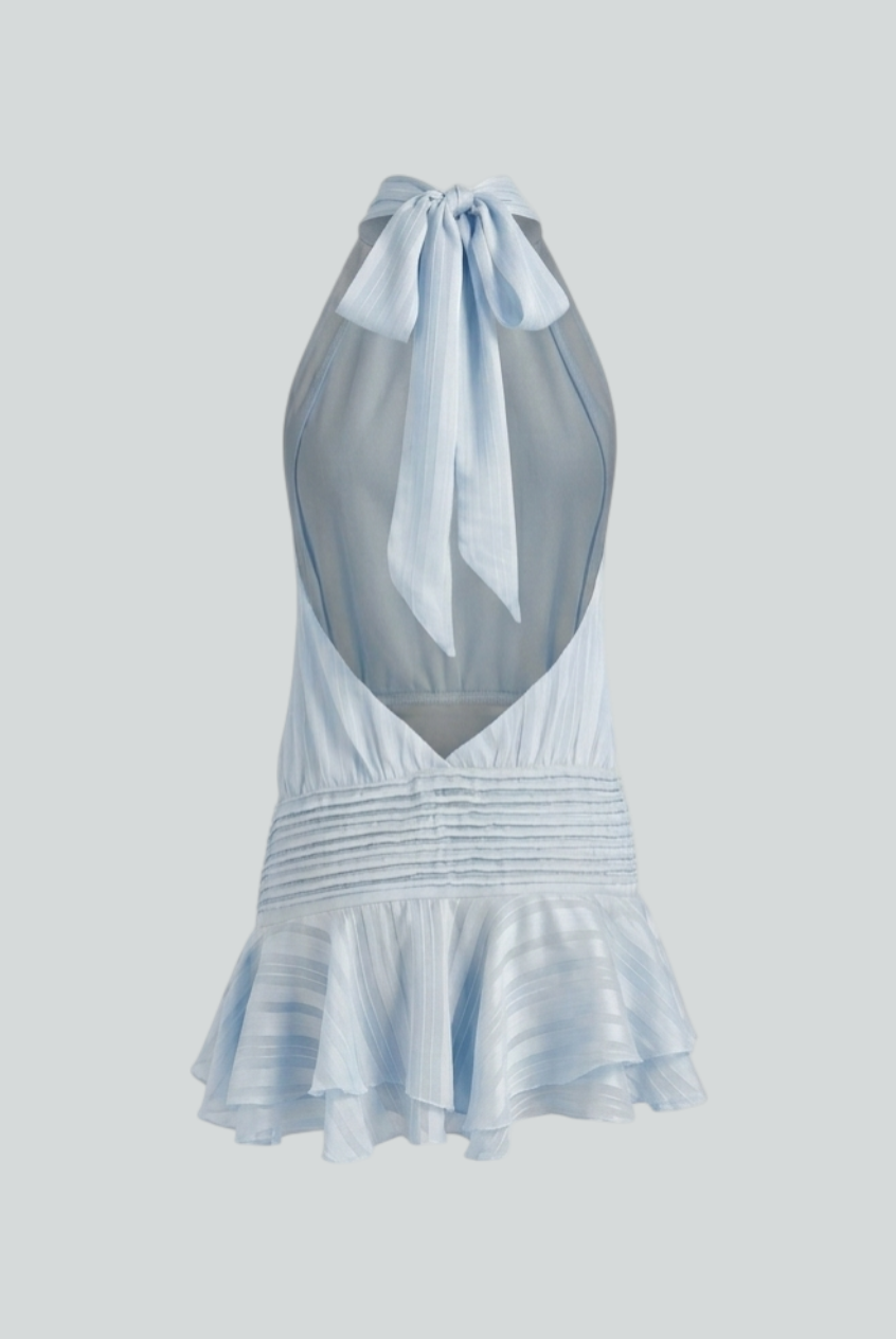 Lumina Wear Sophia chic blue mini dress featuring a flattering fit, perfect for casual occasions.