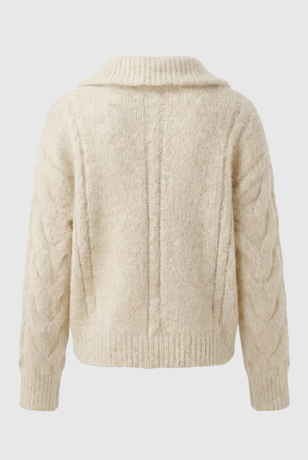 Lumina Wear Sophia beige long cardigan sweater with zipper detail, cozy and stylish for layered winter or fall outfits.