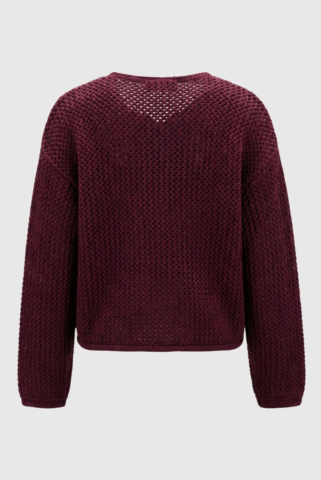 Sophia burgundy knit cardigan sweater for women with ribbed details from Lumina Wear, featuring a cozy, stylish design.