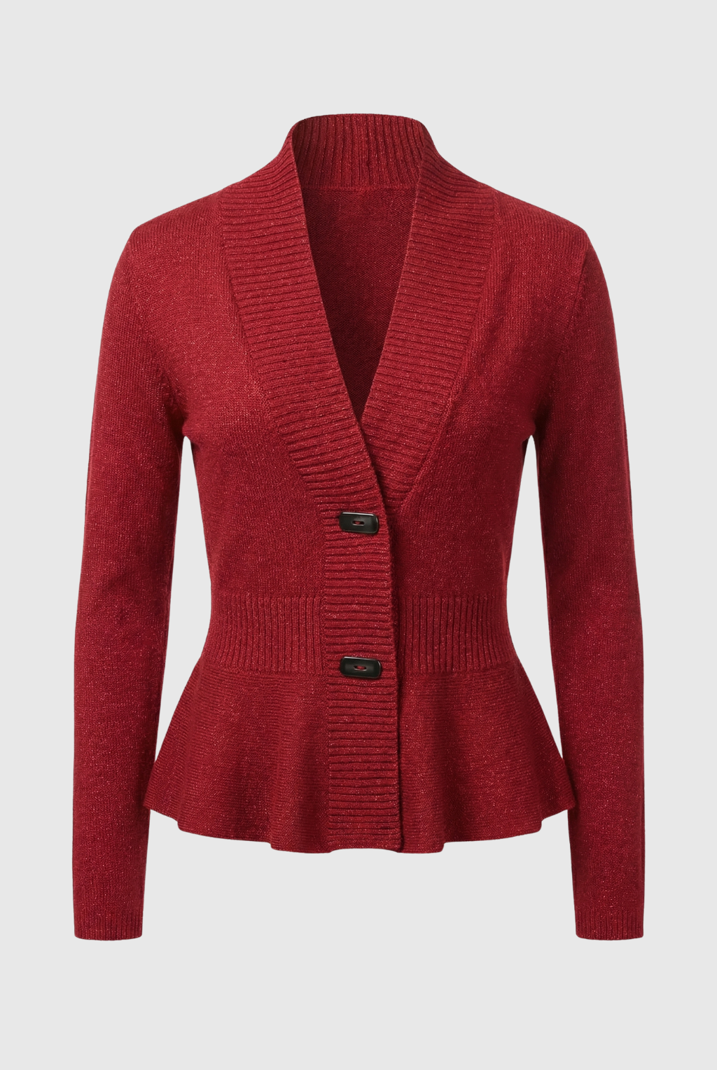 Sophia Lumina Burgundy long cardigan sweater with relaxed fit, soft knit fabric, and cozy style for casual wear.