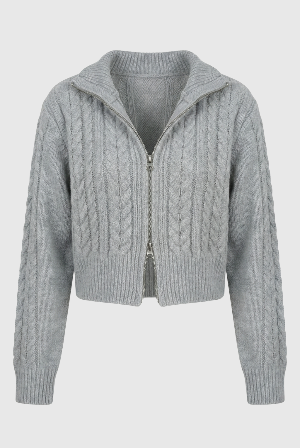 Gray long cardigan sweater by Lumina Wear featuring a cozy, relaxed fit and open front design.