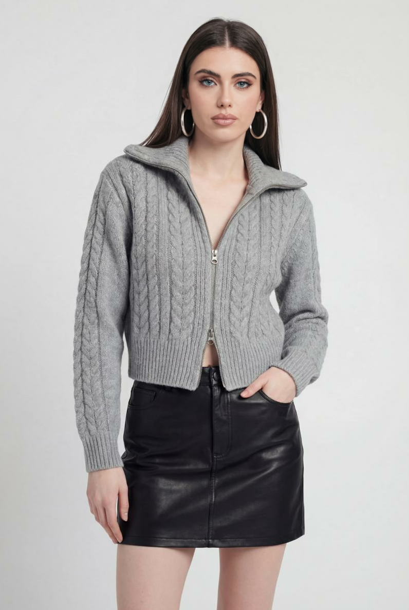 Gray long cardigan sweater by Lumina Wear featuring a cozy, relaxed fit, perfect for casual and layered outfits.