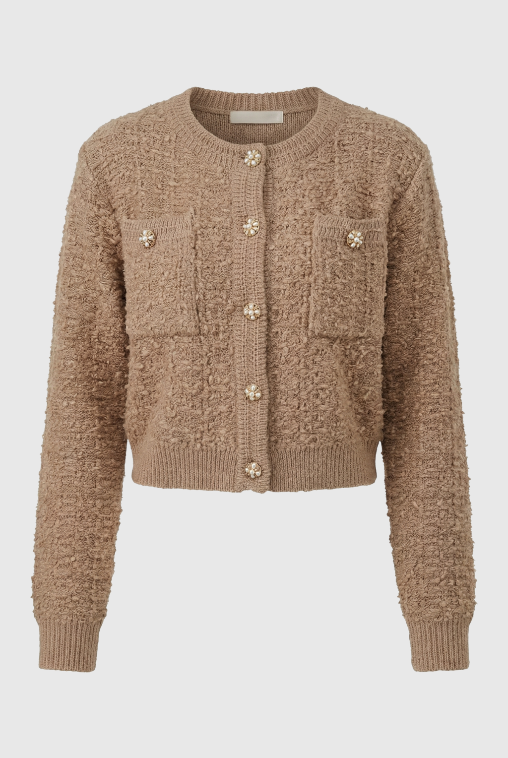 Sophia Lumina women's khaki knit cardigan with open front, cozy and stylish for casual wear.