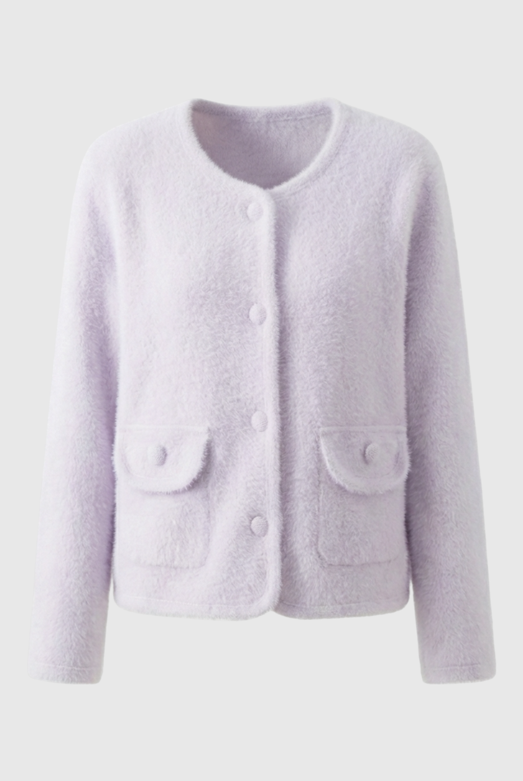 Lumina Wear Sophia cozy purple knitted cardigan with open front, stylish women's cardigan perfect for casual wear.