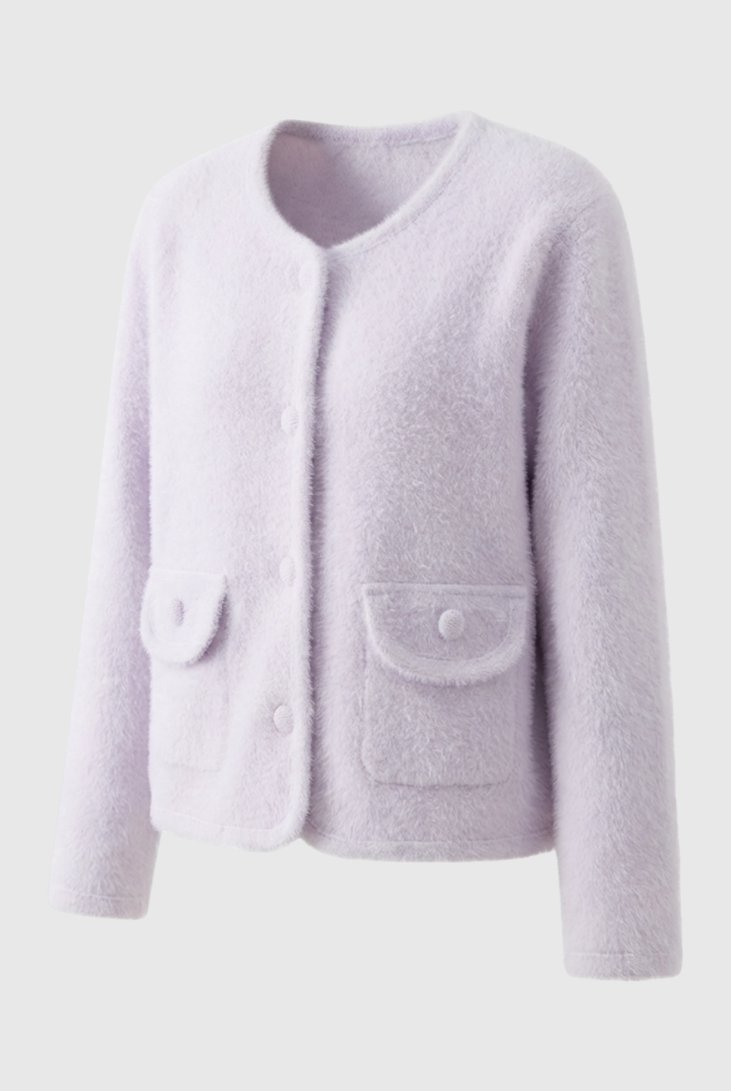 Lumina Wear Sophia cozy purple knitted cardigan with open front, stylish women's cardigan perfect for casual wear.