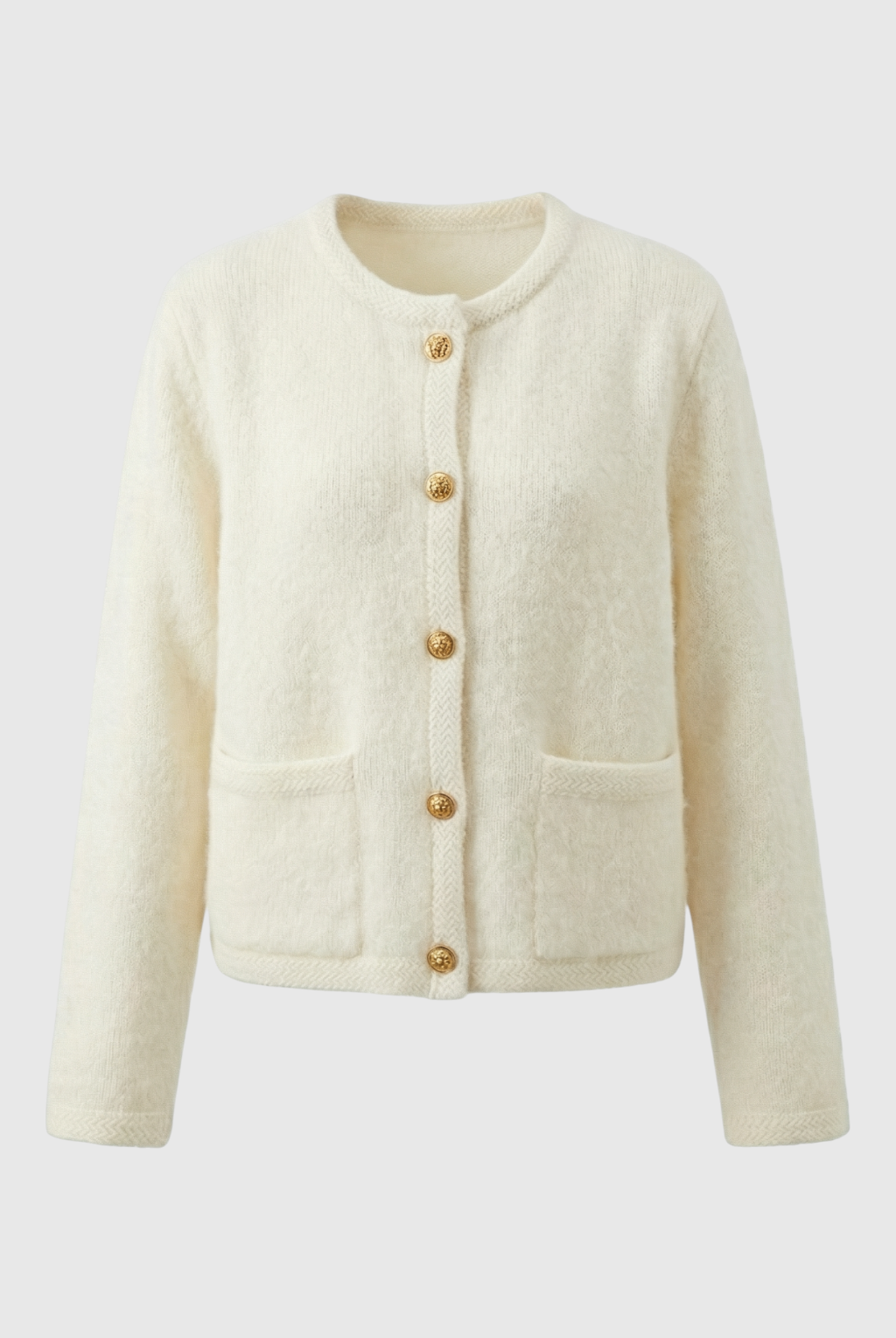 Sophia Lumina white long cardigan with relaxed fit, cozy knit sweater perfect for casual wear and layering.