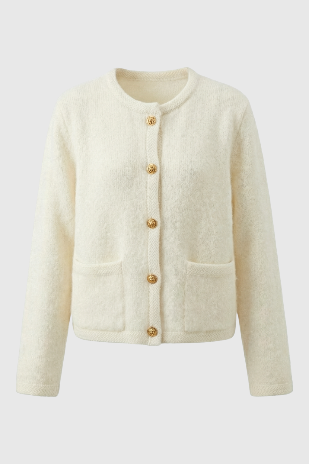 Sophia Lumina white long cardigan with relaxed fit, cozy knit sweater perfect for casual wear and layering.