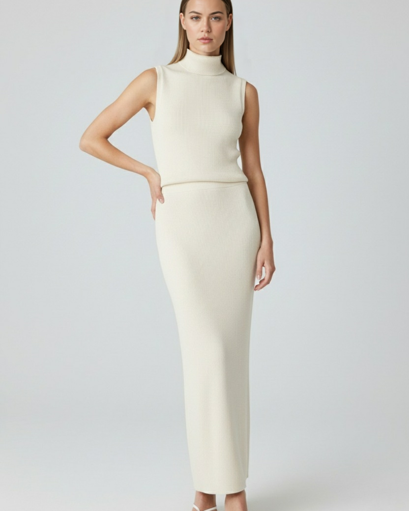Lumina Wear Sophia apricot knit skirt set featuring a flattering fit, stylish design, perfect for elegant women’s fashion.