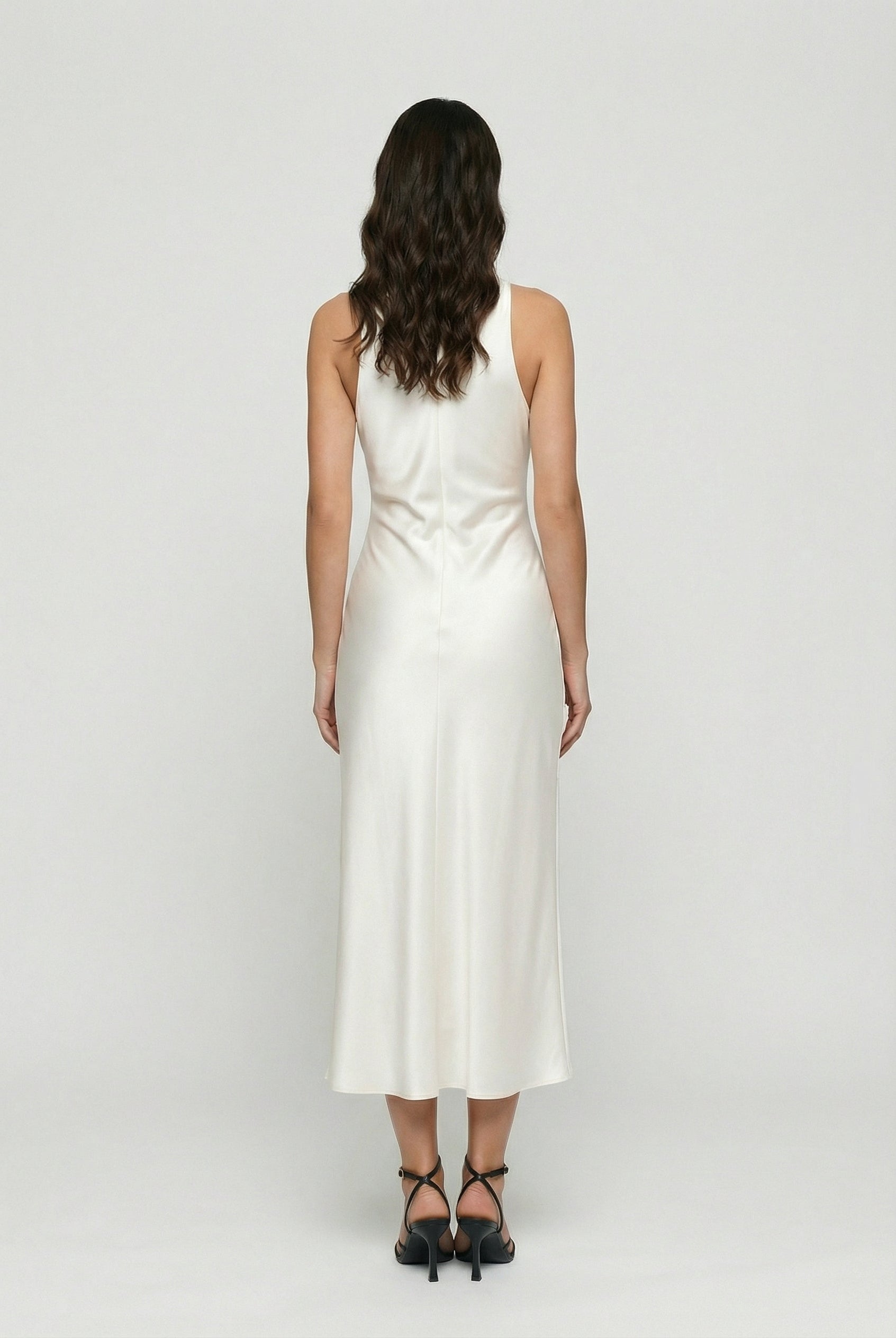 Elegant beige summer dress by Lumina Wear featuring adjustable fit, casual dress style, shown in XS size.