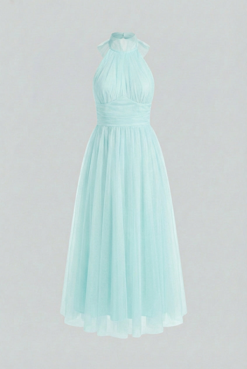 Elegant blue Sophia midi dress by Lumina Wear, featuring a flattering silhouette and stylish midi length.
