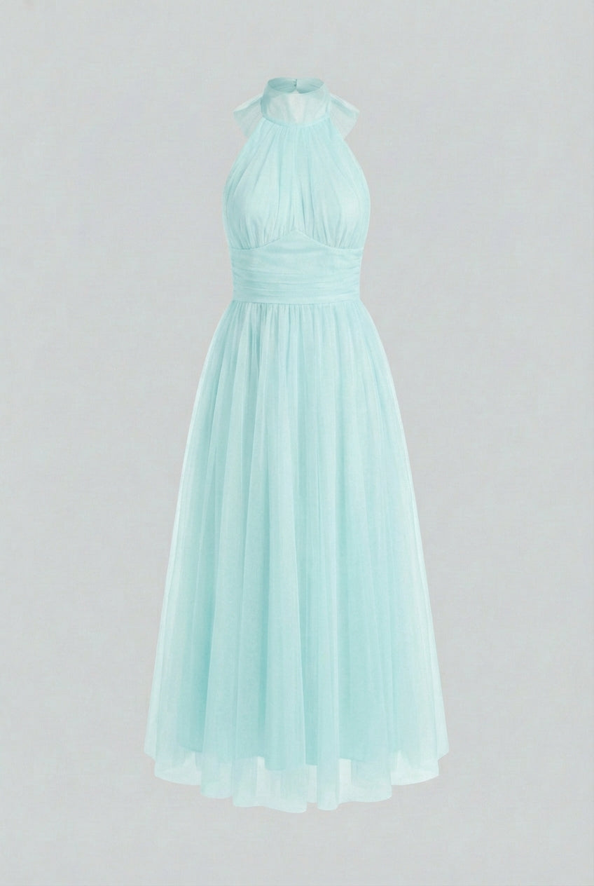 Elegant blue Sophia midi dress by Lumina Wear, featuring a flattering silhouette and stylish midi length.