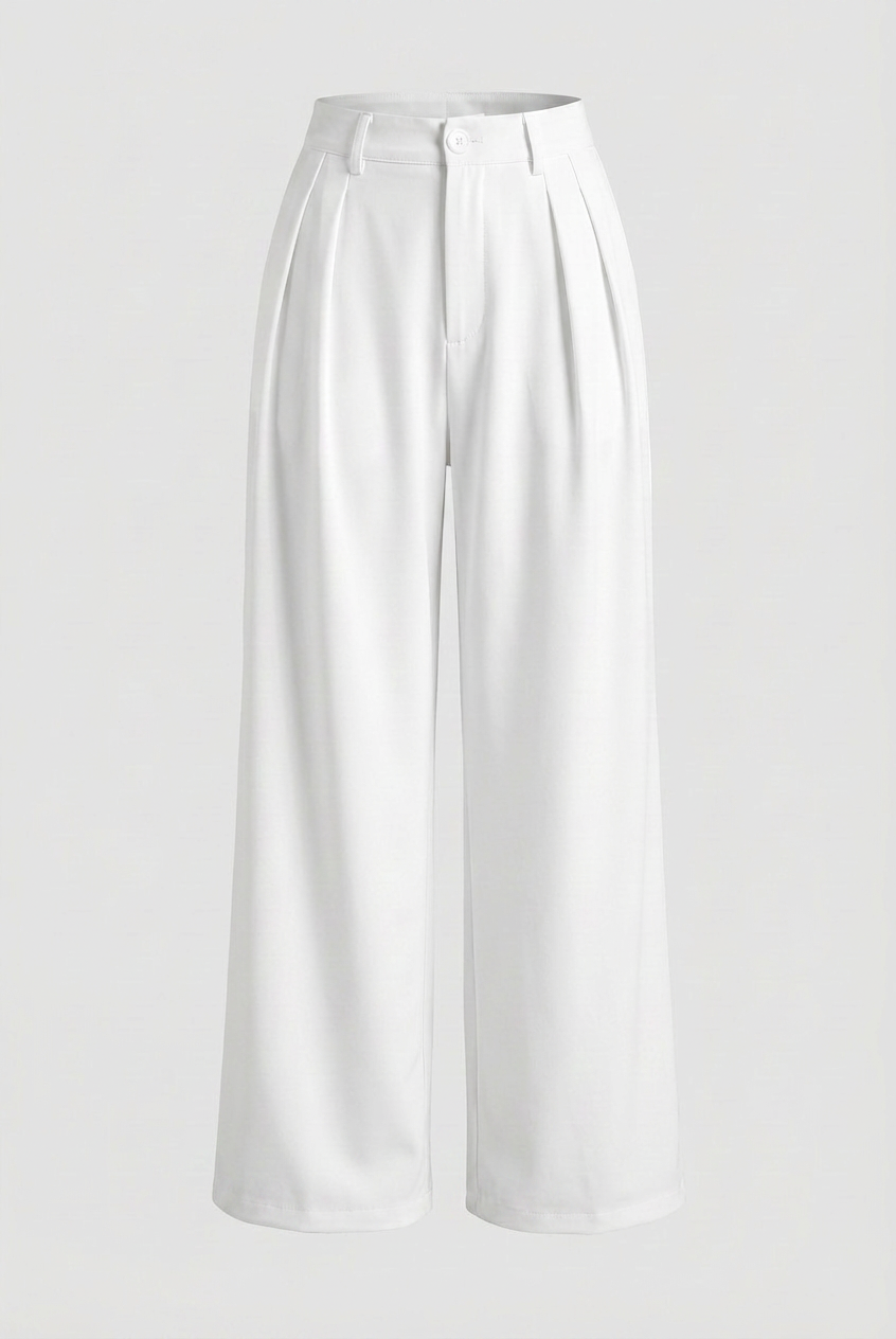 White high-waisted pleated trousers with stretch from Lumina Wear, featuring a stylish tailored fit and elegant design.