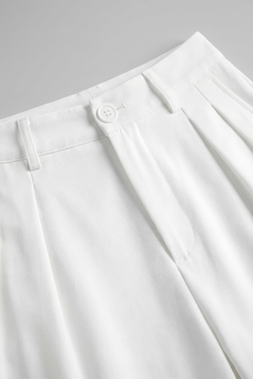 White Sophia Lumina Wear high-waisted pleated trousers with stretch, featuring a tailored fit and elegant design.