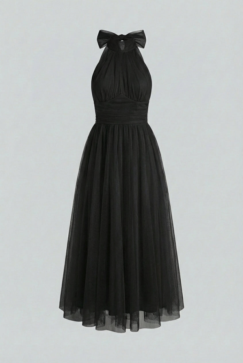 Sophia Lumina Wear black long sleeve midi dress with a flattering silhouette, perfect for elegant women's occasion wear.