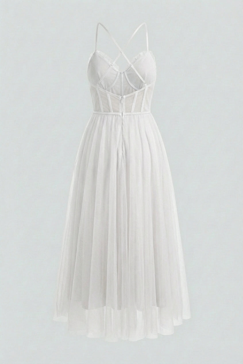 Elegant white midi dress from Lumina Wear featuring a flattering silhouette, perfect for stylish occasions.
