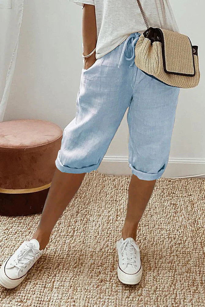 Black Sophia lightweight breathable cotton shorts with elastic waist from Lumina Wear, casual and comfortable for everyday wear.