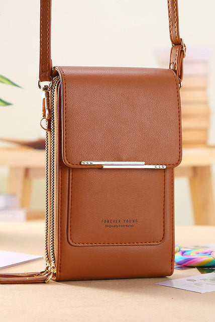 Sophia modern vegan leather shoulder bag with touch features in mocha color, stylish Lumina Wear handbag for women.