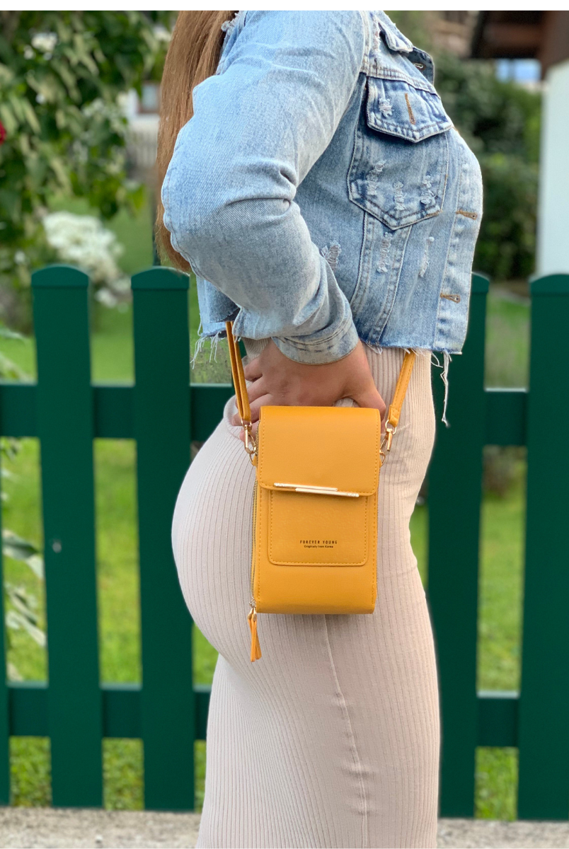 Sophia modern vegan leather shoulder handbag with touch features in mocha, stylish Lumina Wear hand-held bag.