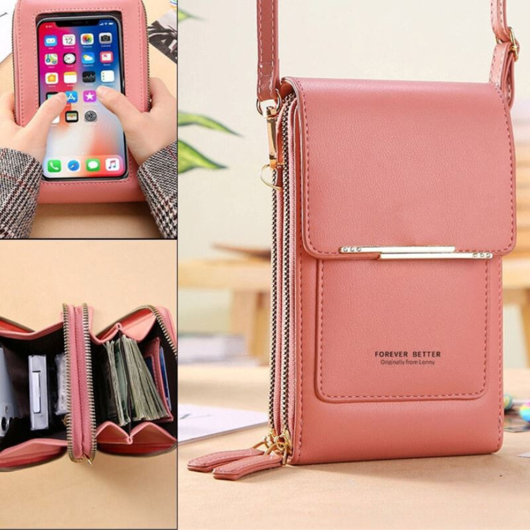 Sophia modern vegan leather shoulder bag with touch features by Lumina Wear, mocha color, stylish handbag for women.