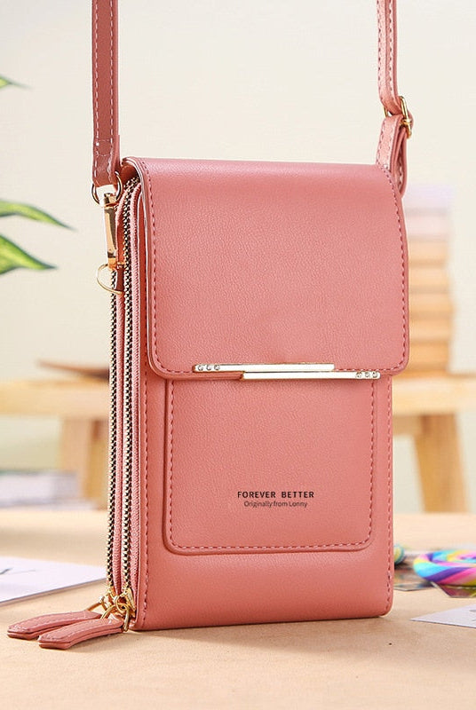 Sophia modern vegan leather shoulder bag with touch features in mocha, designed by Lumina Wear, stylish and functional handbag.