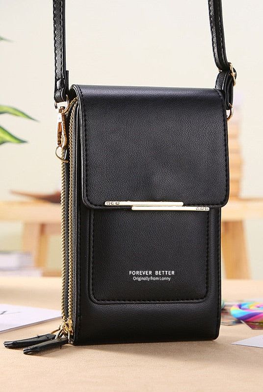 Sophia Lumina vegan leather shoulder bag with touch features in mocha, stylish modern handbag for women.