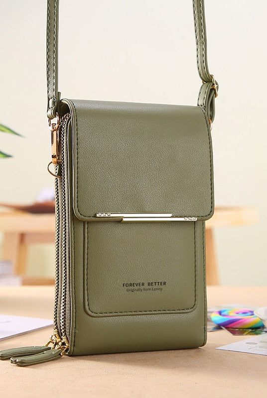 Sophia modern vegan leather shoulder bag with touch features from Lumina Wear, in mocha color, stylish handbag for women.