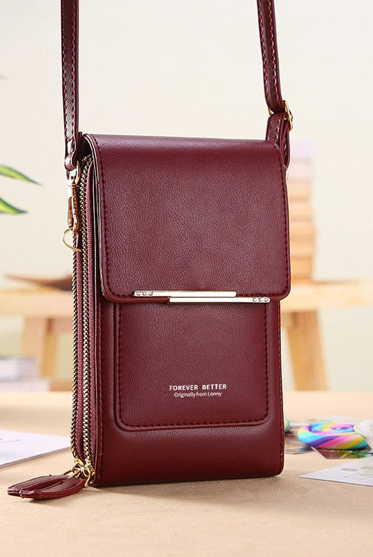 Sophia vegan leather shoulder bag by Lumina Wear featuring touch-sensitive details in mocha color, stylish modern handbag.