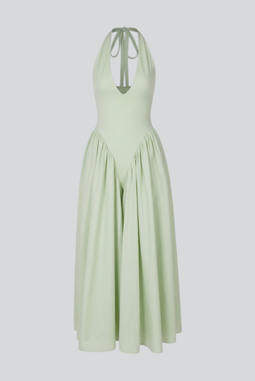 Sophia green midi dress by Lumina Wear, featuring a sculpted fit and stylish design, perfect for women's fashion.