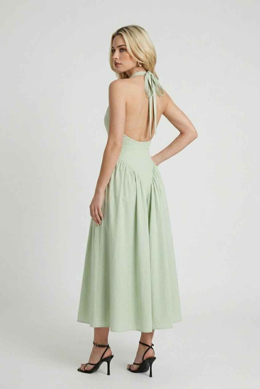 Sophia green midi dress by Lumina Wear featuring a sculpted fit and elegant design for women's dresses.