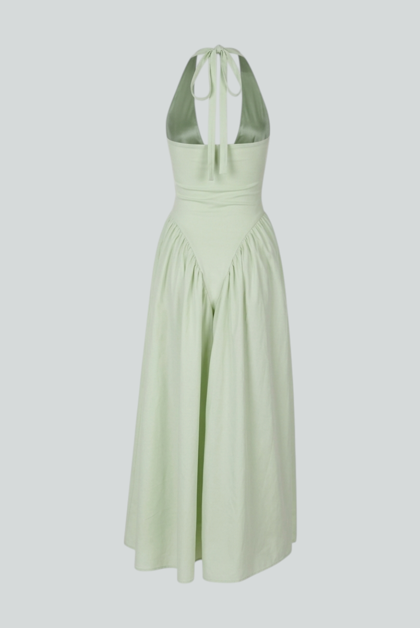 Sophia green midi dress by Lumina Wear featuring a sculpted fit and stylish design, perfect for women's fashion occasions.