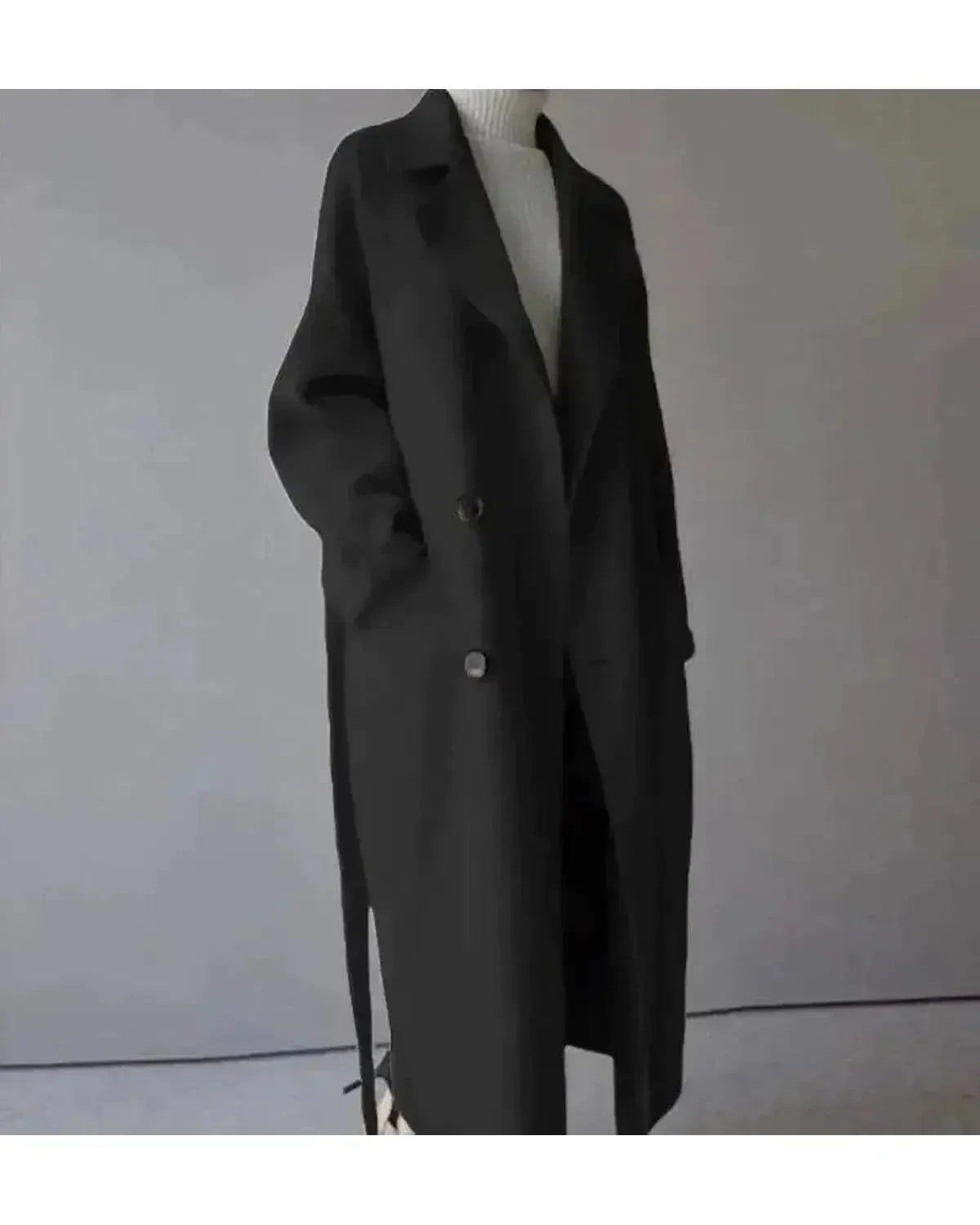 Beige Sophie elegant long women's coat by Lumina Wear, featuring a tailored design and classic style.