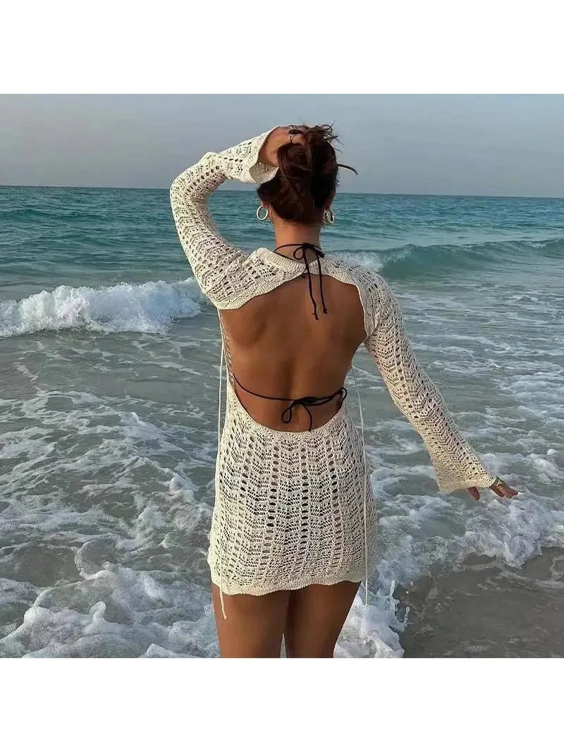 Beige flower-patterned cover-up dress by Lumina Vancouver featuring a flowy design and floral print for beach or poolside wear.