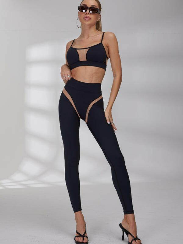 All black Lumina Vancouver mesh sports bra featuring a unique, sexy design with breathable fabric and supportive fit.