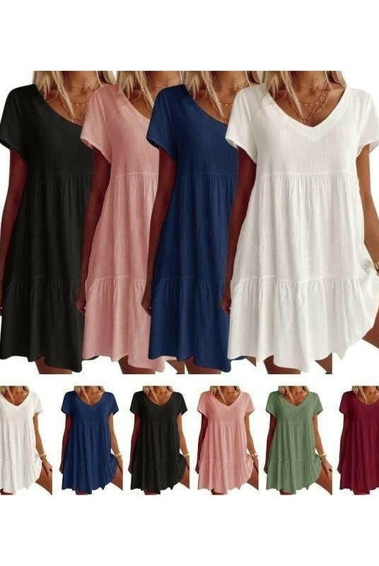 White Suzy Breezy V-Neck Dress by Lumina Vancouver, lightweight and stylish, perfect for warm weather, almost sold out.