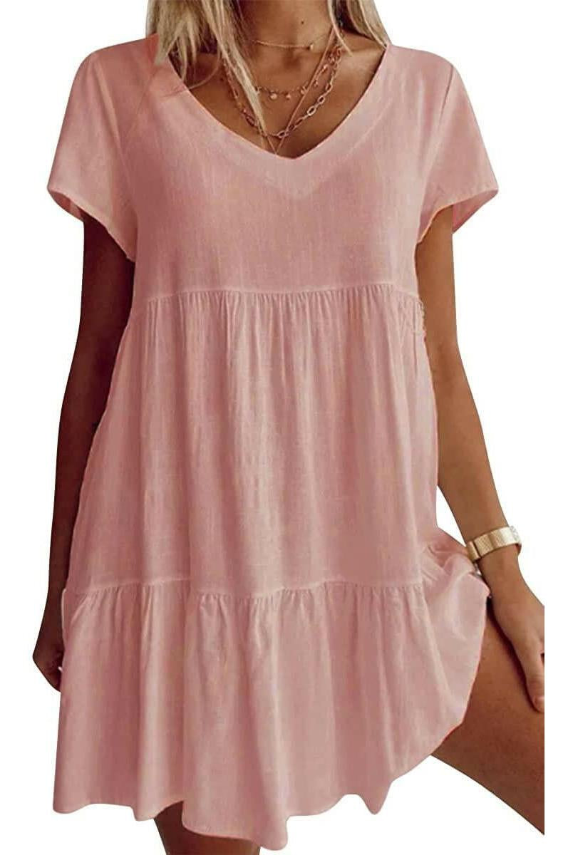 White Suzy Breezy V-Neck Dress by Lumina Vancouver, lightweight and flowy with a relaxed fit and stylish V-neck design.